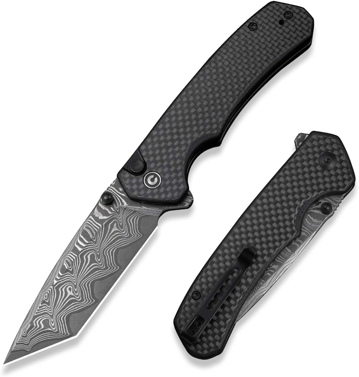 CIVIVI Button Lock Brazen Pocket Folding Knife with 3.46" Damascus Blade C19059C-DS1