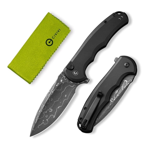 CIVIVI Button Lock Praxis Pocket Folding Knife 3.75" Damascus Blade C18026E-DS1