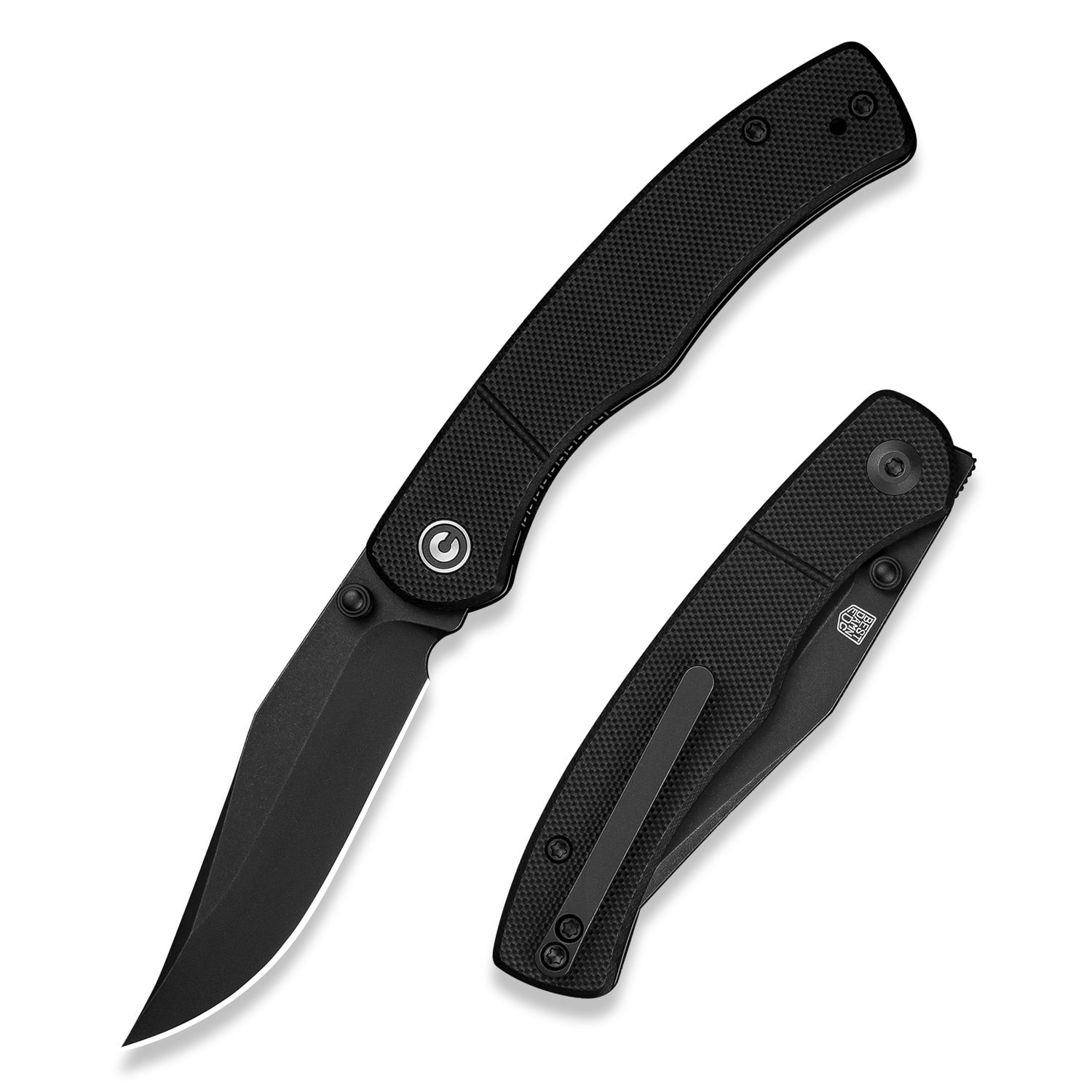 CIVIVI Clingman Pocket Folding Knife with Titanium Reversible Clip, 2.99" Nitro-V Blade G10 Handle Liner Lock Knife C23065-1 (Black)