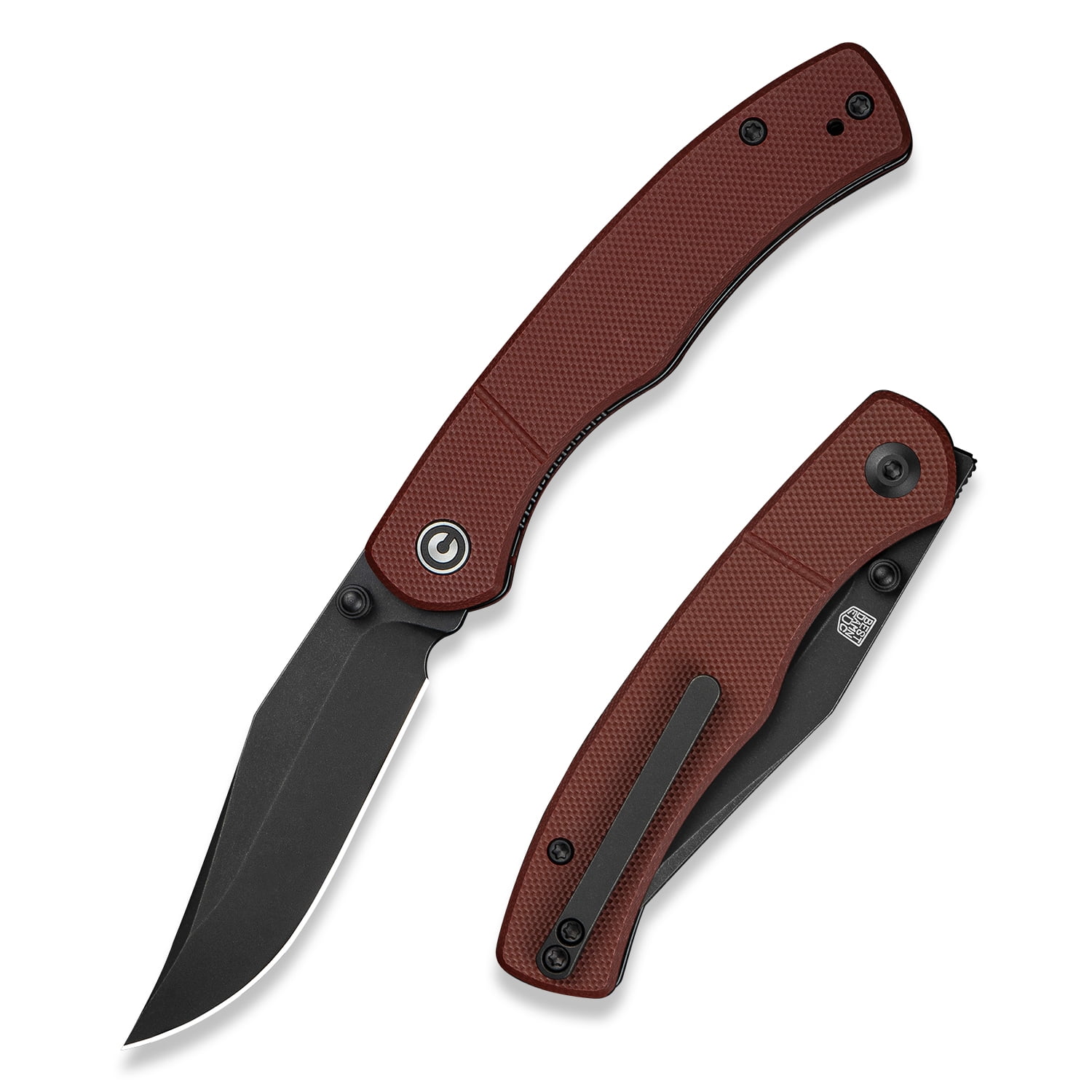 CIVIVI Clingman Pocket Folding Knife with Titanium Reversible Clip, 2.99" Nitro-V Blade G10 Handle Liner Lock Knife C23065-2 (Burgundy)