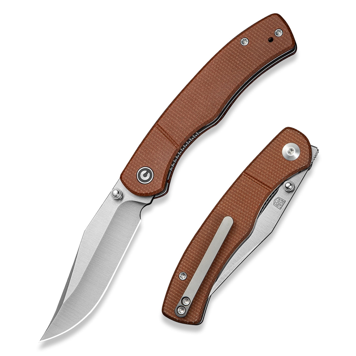 CIVIVI Clingman Pocket Folding Knife with Titanium Reversible Clip, 2.99" Nitro-V Blade Micarta Handle Liner Lock Knife C23065-3 (Brown)