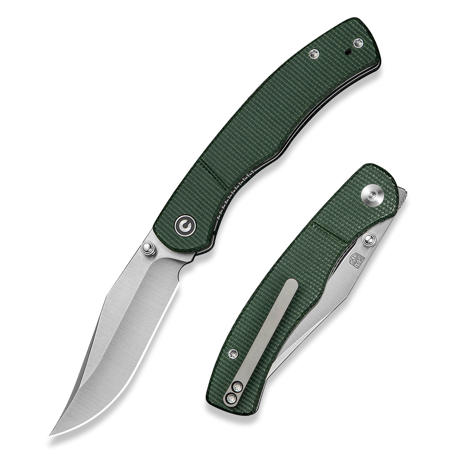 CIVIVI Clingman Pocket Folding Knife with Titanium Reversible Clip, 2.99" Nitro-V Blade Micarta Handle Liner Lock Knife C23065-4 (Green)