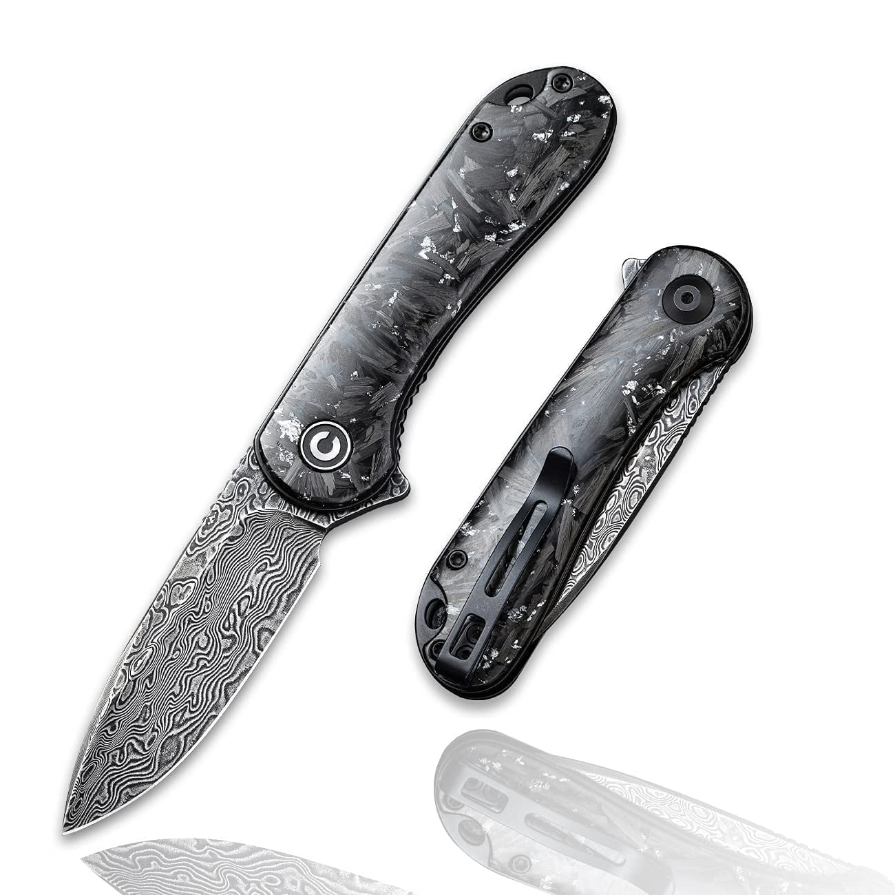 CIVIVI Elementum Folding Pocket Knife for Men, 2.96" Damascus Blade Folder with Low Profile Pocket Clip C907C-DS2