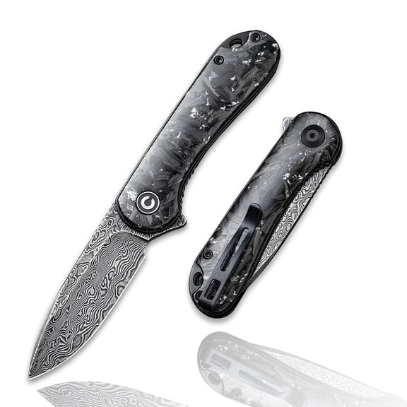 Civivi Knives Elementum Damascus Steel & Carbon Fiber Silvery Shred Pocket Knife