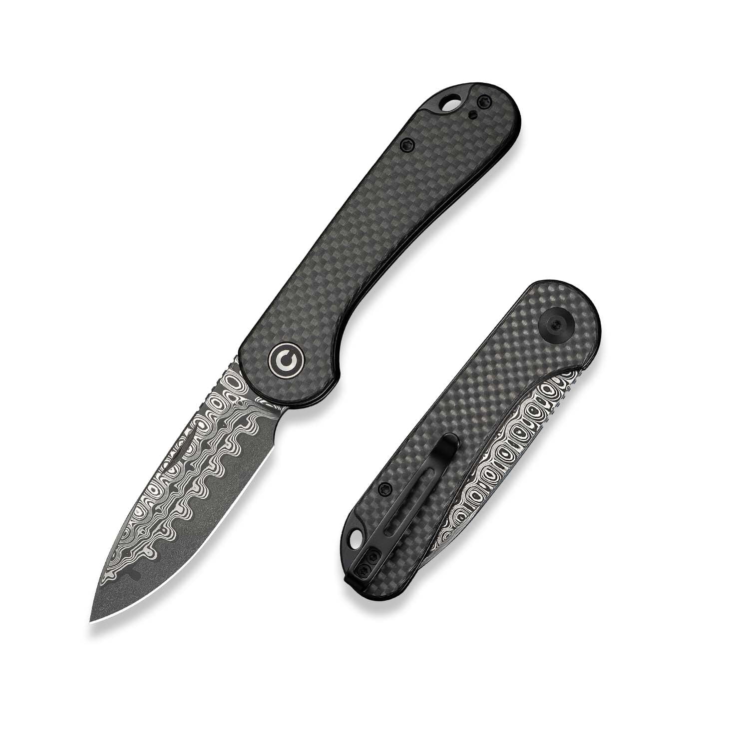 CIVIVI Elementum Slip Joint Pocket Knife, Folding Knife with 2.96" Damascus Blade Twill Carbon Fiber Handle C18062AJ-DS1