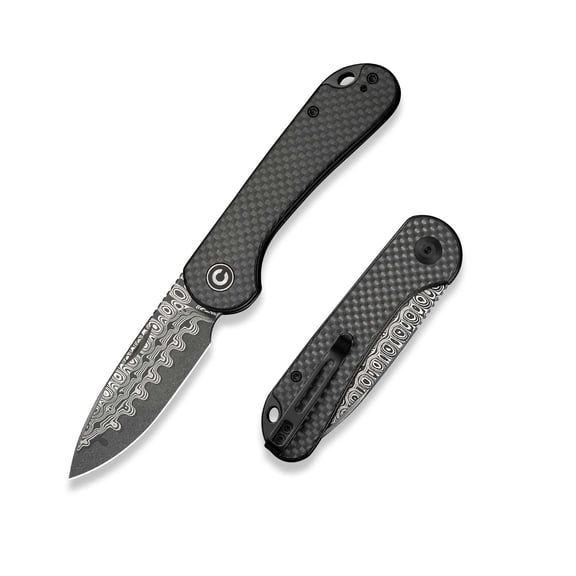 CIVIVI Elementum Slip Joint Pocket Knife, Folding Knife with 2.96" Damascus Blade Twill Carbon Fiber Handle C18062AJ-DS1