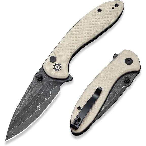 CIVIVI Faeger Button Lock Pocket Folding Knife with 2.98" Damascus Blade , Black Aluminum Handle C24031-DS1