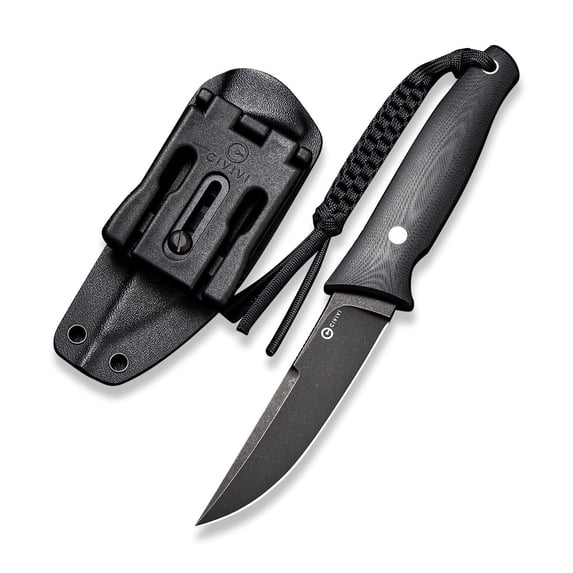 CIVIVI 4.07" Drop-Point D2 Blade Fixed Blade Tactical Knife, with Black Lanyard C19046-3