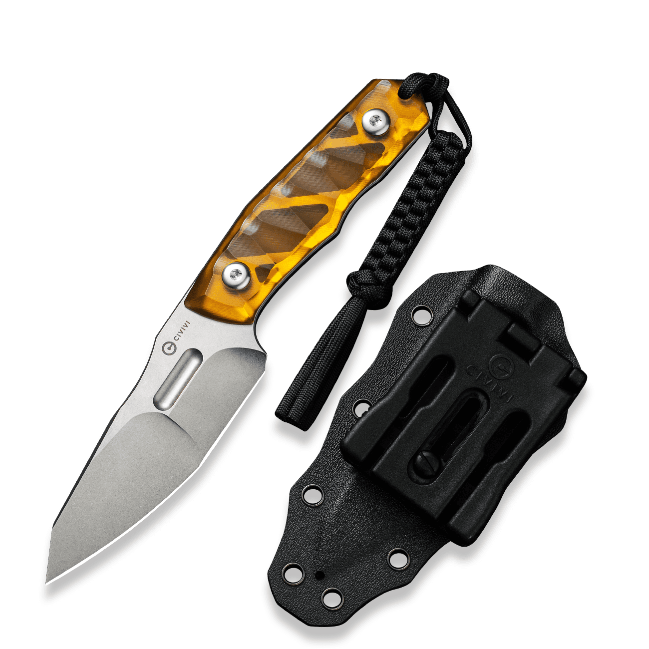 CIVIVI Fixed Blade Knife with Kydex Sheath, T-clip, Lanyard for Outdoor Carry, Propugnator Knife PG KNIVES Designed, 4.15" D2 Blade Ultem Handle C23002-3