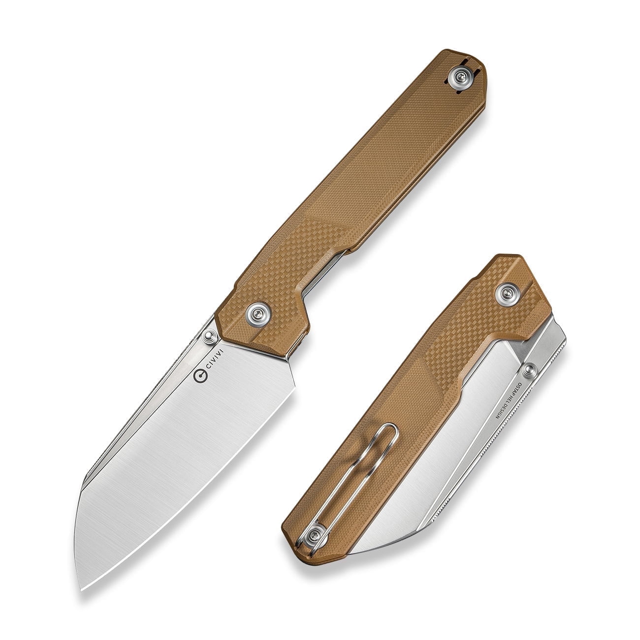 CIVIVI Hid Folding Pocket Knife 4.14" 14C28N Blade Brown G10 Handle Kitchen Knife with Thumb Stud Opener C23008-3