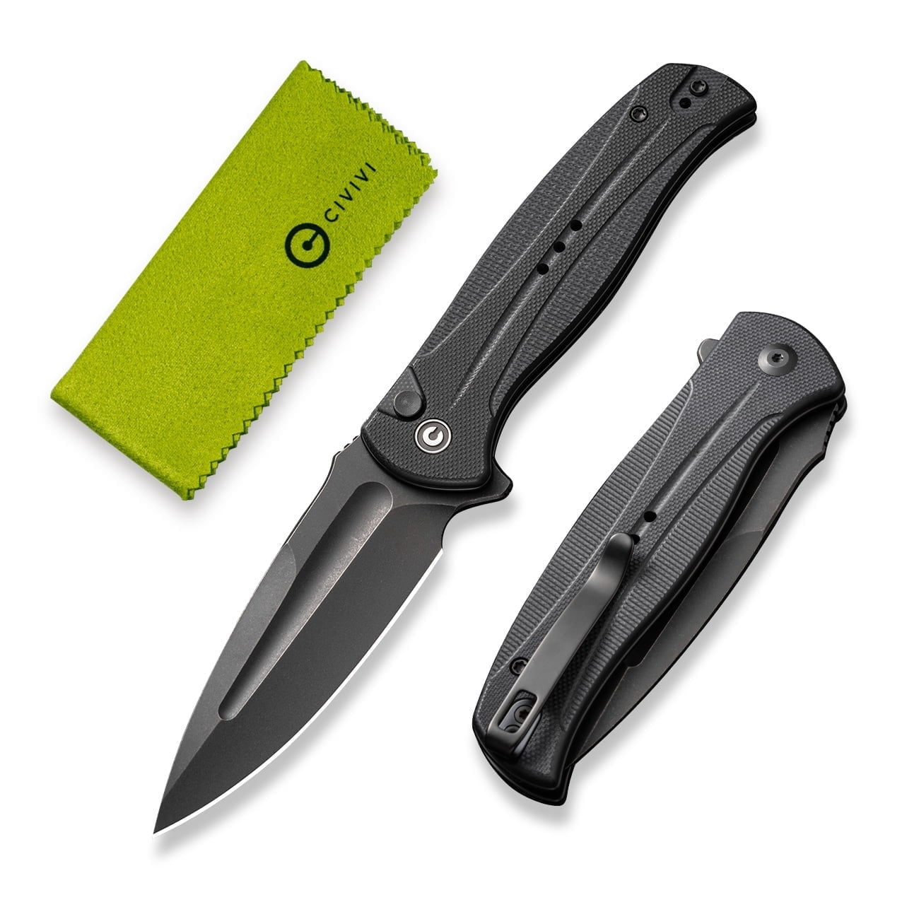 CIVIVI Incindie Pocket Folding Knife with 3.48" 14C28N Blade G10 Handle C23053-1, Black