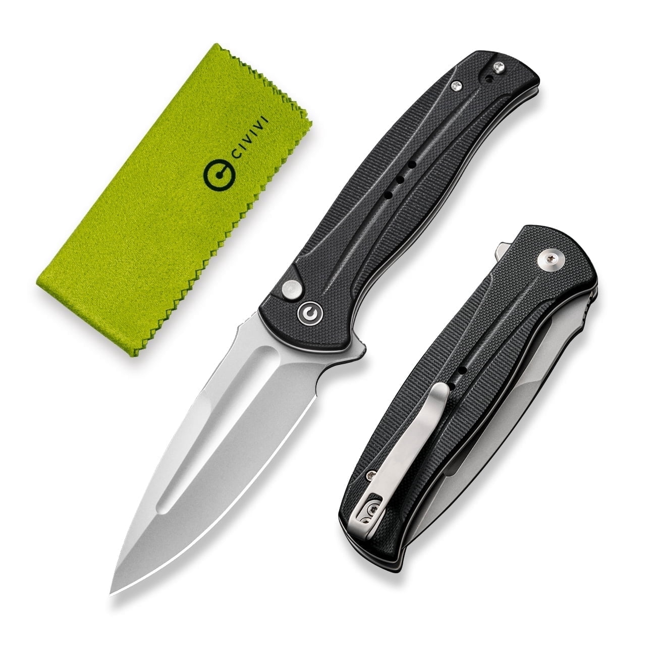CIVIVI Incindie Pocket Folding Knife with 3.48" 14C28N Blade G10 Handle C23053-3, Black