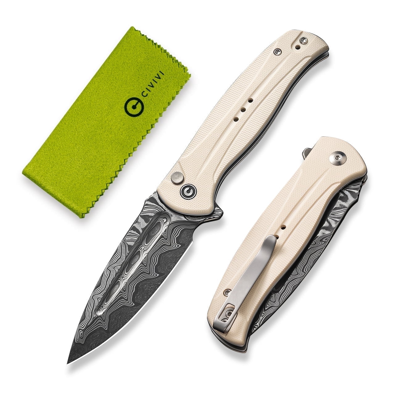 CIVIVI Incindie Pocket Folding Knife with 3.48" Damascus Blade Ivory G10 Handle C23053-DS1