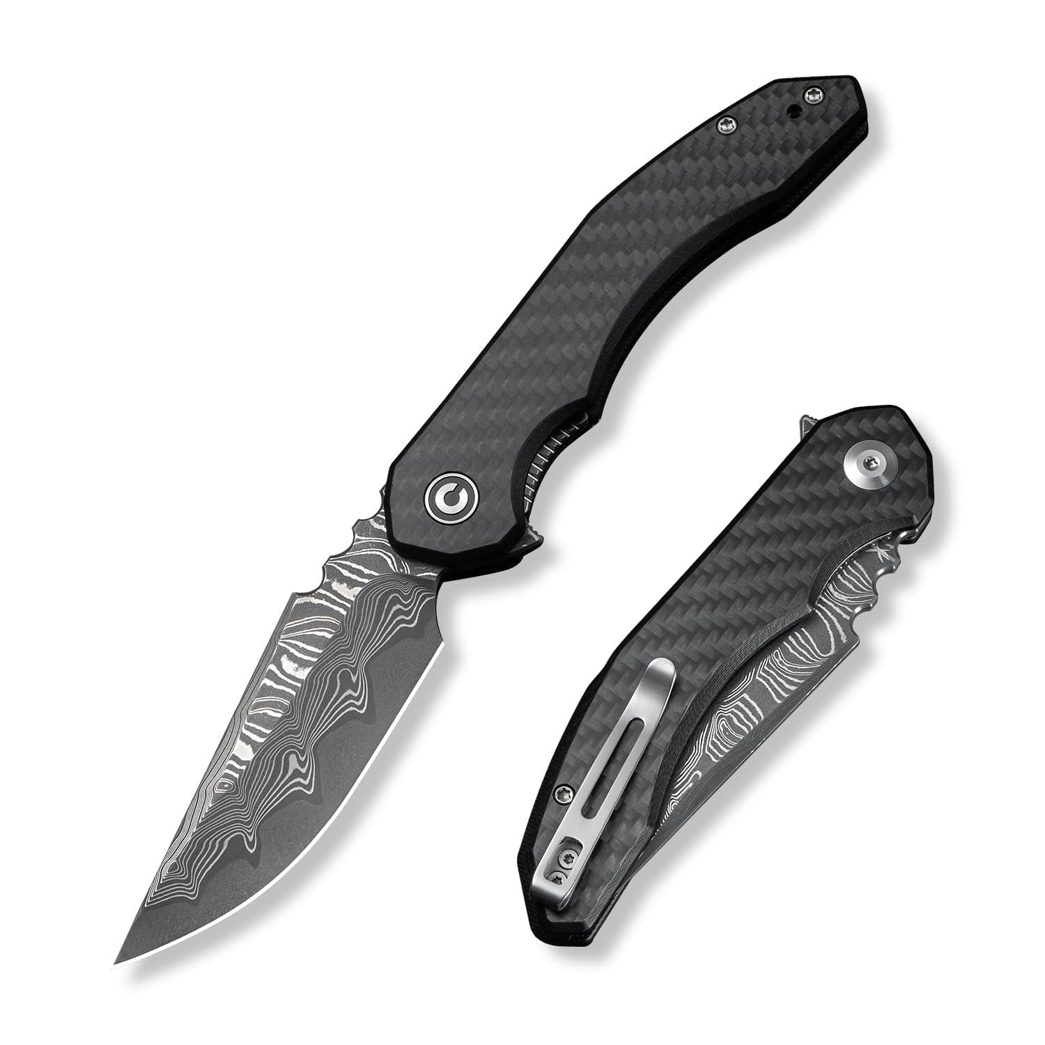 CIVIVI Knives Bluetick Liner Lock Twill Carbon Fiber & Damascus Steel Pocket Knife C23050-DS2