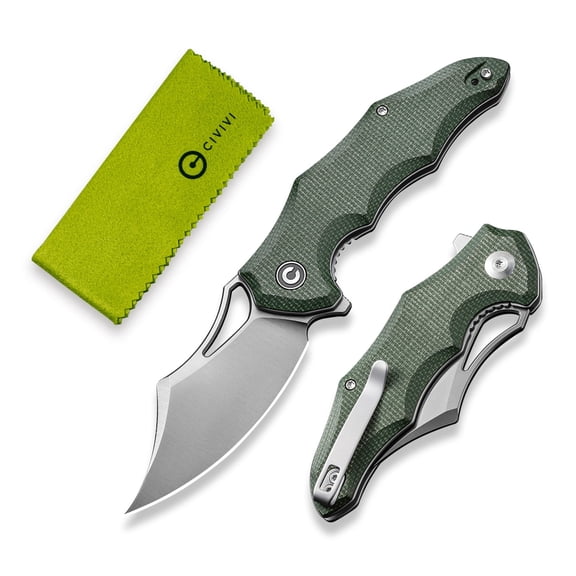 CIVIVI Knives Chiro Liner Lock Green Canvas Micarta Satin 14C28N Stainless Steel Pocket Knife C23046-2
