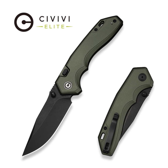 CIVIVI ELITE Brova Pocket Knife Folding Knife with 3.41" Black Stonewashed CPM S35VN Blade Forest Green Aluminum Handle CE25093-3