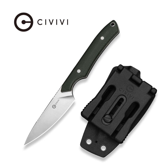 CIVIVI High Grass Field Knife Fixed Blade Knife with 1PC Black Lanyard, Black Kydex Sheath & T-Clip, Tactical Knife with 2.93" Satin Finished 14C28N Blade Green Canvas Micarta Handle C25084-2