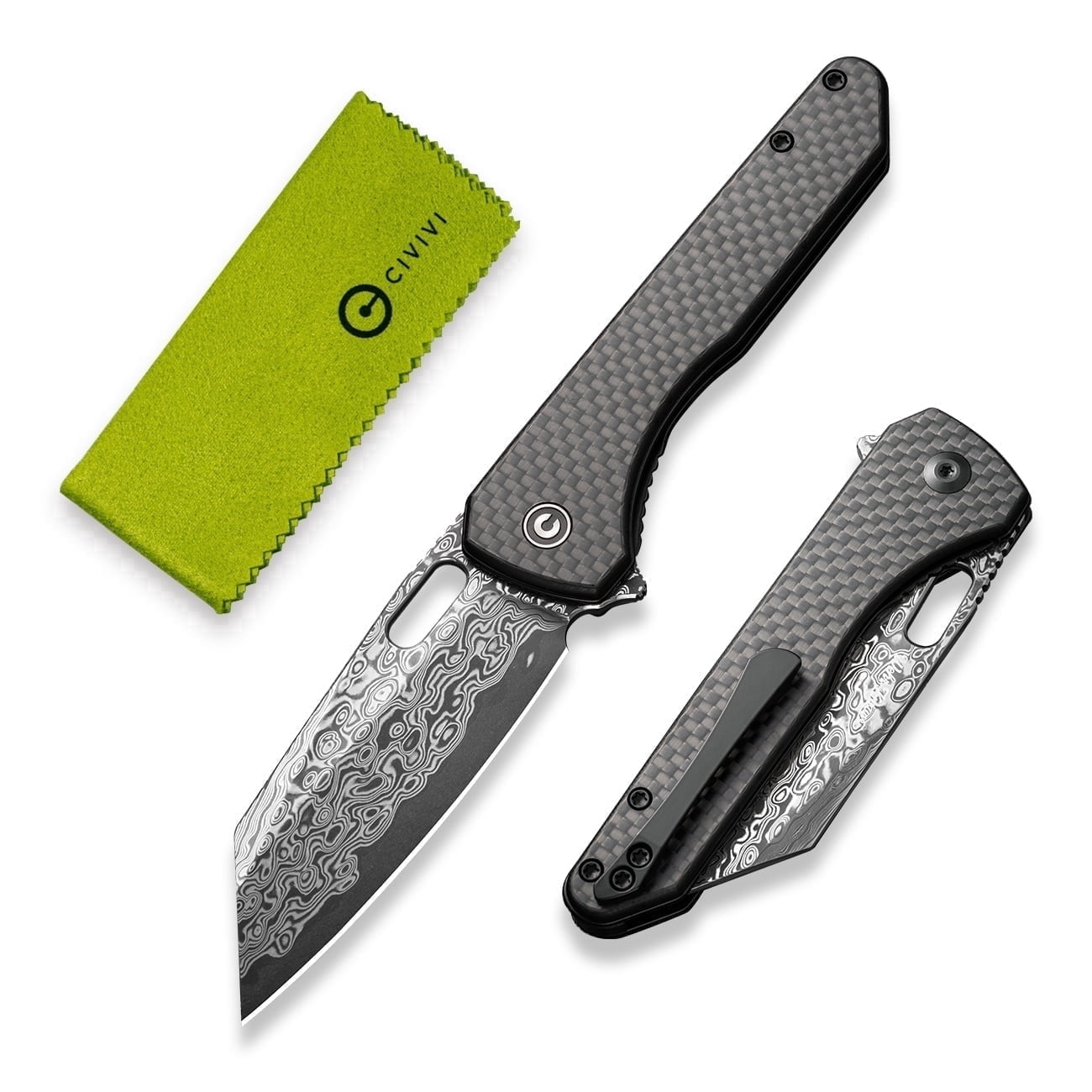 CIVIVI Nugz Pocket Knife Carbon Fiber & G10 Handle & 3.17" Damascus Blade C23060-DS1