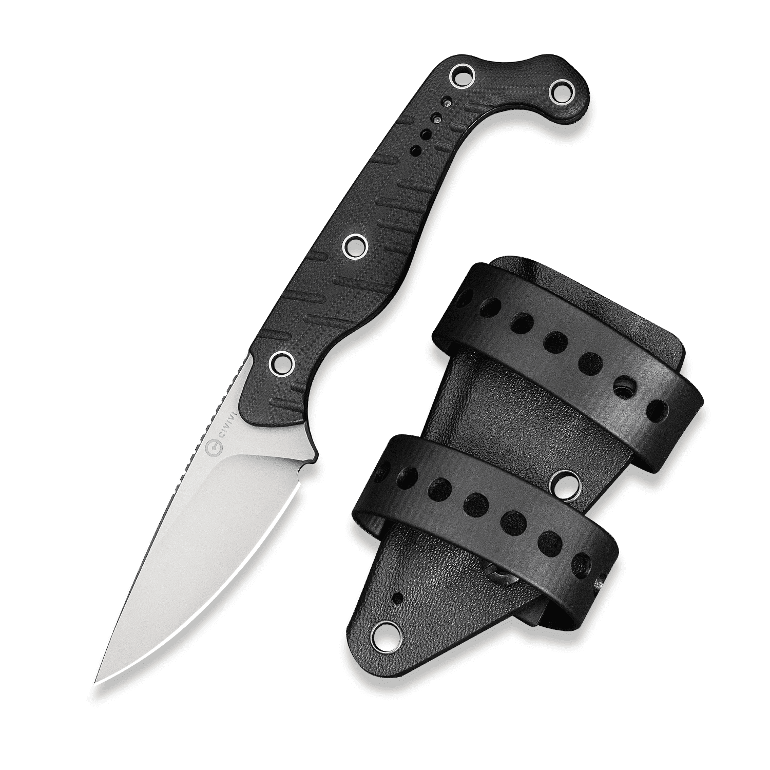 CIVIVI SOKN EDC Fixed Blade Knife with Kydex Sheath, Full Tang Tactical Knife with 2.82" Nitro-V Blade G10 Handle for Survival Camping Hiking Hunting C22027-1, Black