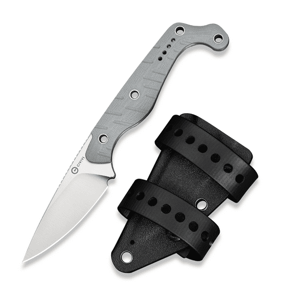 CIVIVI SOKN EDC Fixed Blade Knife with Kydex Sheath, Full Tang Tactical Knife with 2.82" Nitro-V Blade G10 Handle for Survival Camping Hiking Hunting C22027-2, Gray