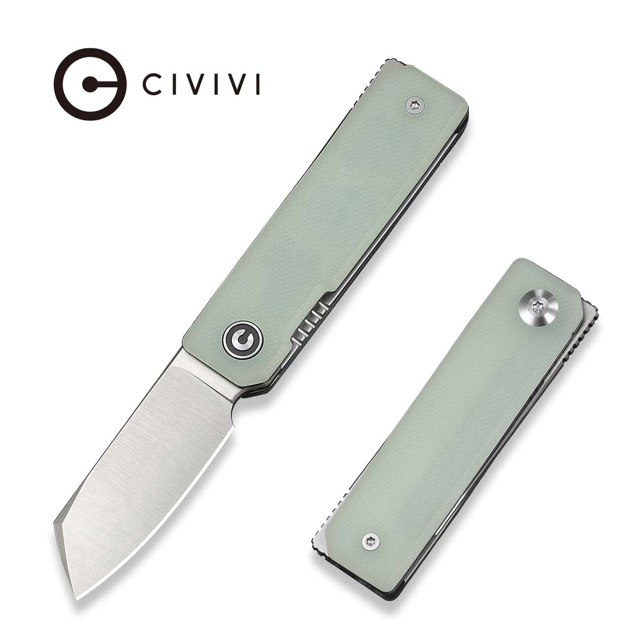 CIVIVI Kukei Small Pocket Knife Folding Knife with 2.02" Satin Finished Nitro-V Blade Natural G10 Handle C25036-2, With 1PC Black Leather Sheath