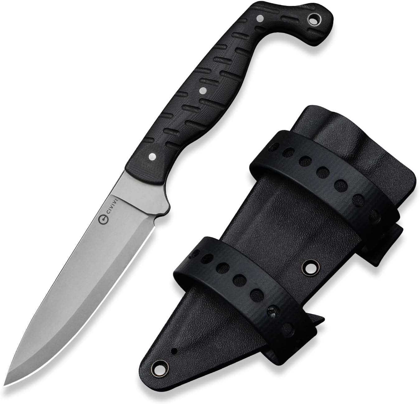 CIVIVI MDRN Hunter EDC Fixed Blade Knife with Kydex Sheath, Tactical Knife with 4.12" Nitro-V Blade G10 Handle for Survival Camping Hiking Hunting C23078-1, Black