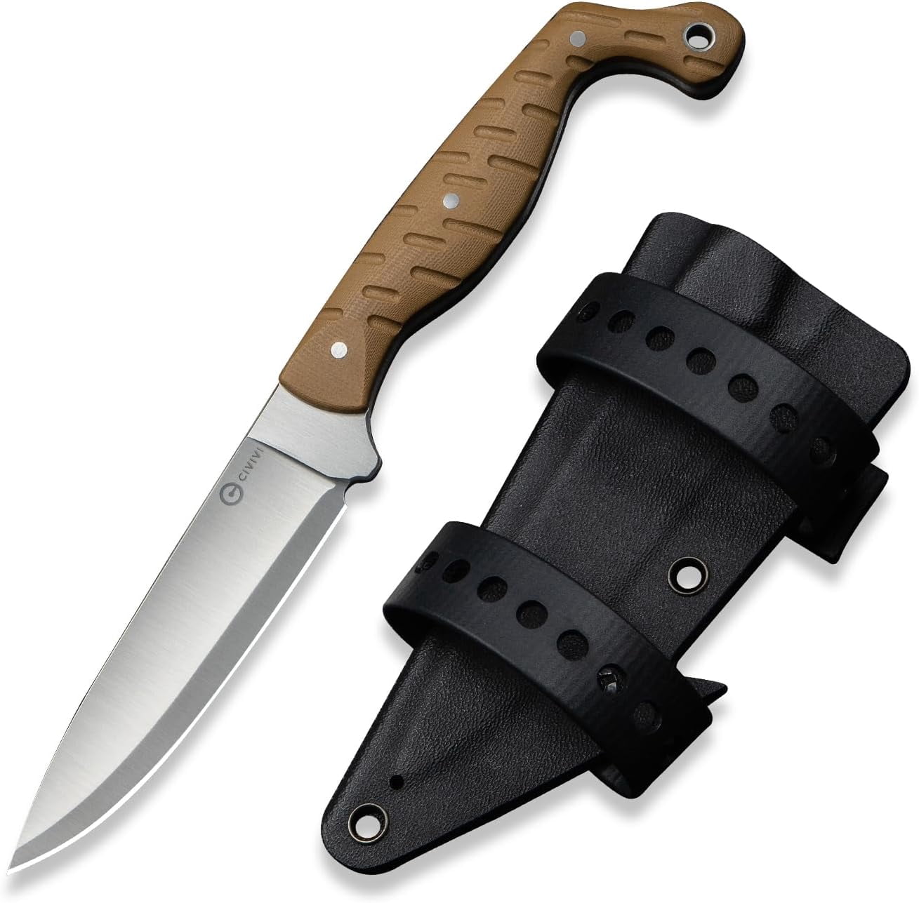 CIVIVI MDRN Hunter EDC Fixed Blade Knife with Kydex Sheath, Tactical Knife with 4.12" Nitro-V Blade G10 Handle for Survival Camping Hiking Hunting C23078-2, Gray
