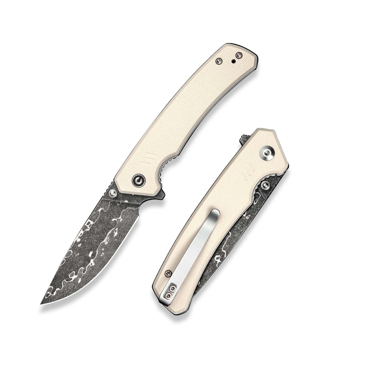 CIVIVI Merit Pocket Knife, Folding Knife with 3.28" Damascus Blade G10 Handle, Lightweight Knife with Reversible Pocket Clip for Camping Hiking Indoor & Outdoor, C24012-DS1, Ivory