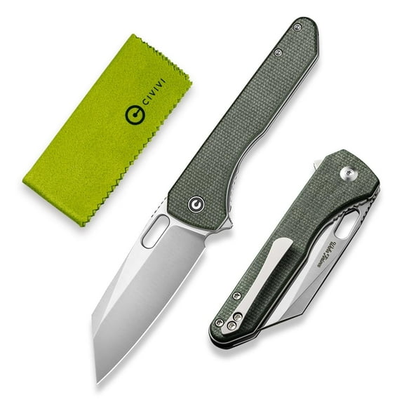 CIVIVI Nugz Folding Pocket Knife 3.17" 14C28N Reverse Tanto Blade Micarta Handle Flipper Knife for Ideal Gift to Men Women C23060-2 (Green)