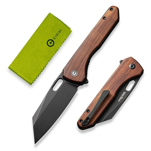 CIVIVI Nugz Folding Pocket Knife, 3.17" 14C28N Reverse Tanto Blade Wood Handle Flipper Knife for Ideal Gift to Men Women C23060-3 (Wood)