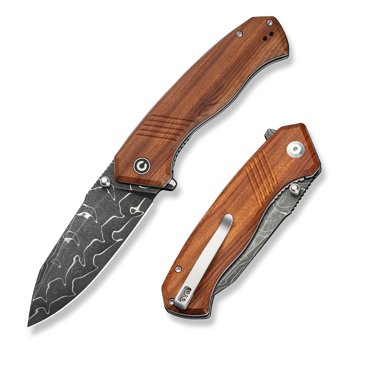 CIVIVI Placoid Pocket Folding Knife with 3.67" Damascus Blade Guibourtia Wood Handle C23079-DS1