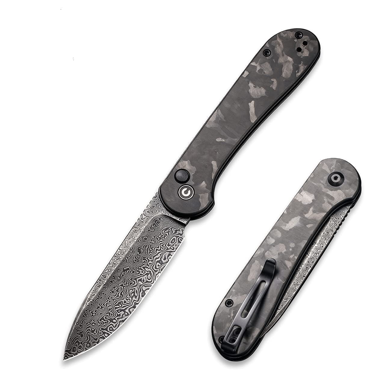 CIVIVI Pocket Folding Knife Button Lock Elementum 3.47" Damascus Blade C2103DS-3