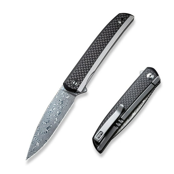 CIVIVI Savant Pocket Folding Knife 3.47-in Damascus Blade Stainless Steel Handle with G10 Twill Carbon Fiber Inlay Nested Frame Lock Knife EDC Knife C20063B-DS1