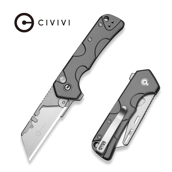 CIVIVI Pulsara Utility Knife Pocket Knife with 2.44" Stonewashed S/S Blade Holder & Plain 6Cr13 Blade Gray Aluminum Handle C24041F-4