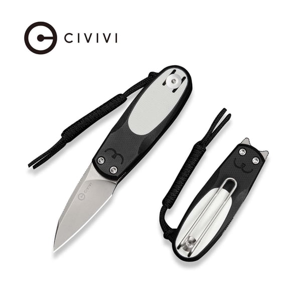 CIVIVI Purr Pocket Knife Folding Knife Slip Joint Knife with 1.83" Stonewashed Nitro-V Blade Black & White G10 Handle C25054-2, With 1PC Black Lanyard