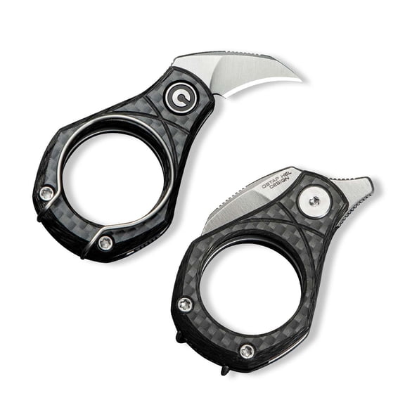 CIVIVI Pyrus Mini Folding Utility Knife, Compact Keychain Box Cutter with 14C28N Blade Carbon Fiber Ringed Handle C23038-3