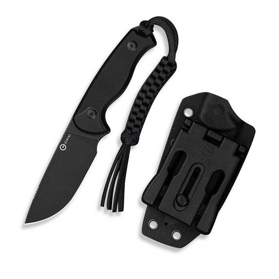 CIVIVI Timberbark Fixed Blade Knife with Kydex Sheath & Clip, 3.2" 14C28N Blade G10 Handle with Lanyard, Ideal EDC Hunting Knife for Outdoor Adventures Camping Hiking C23094-1, Black