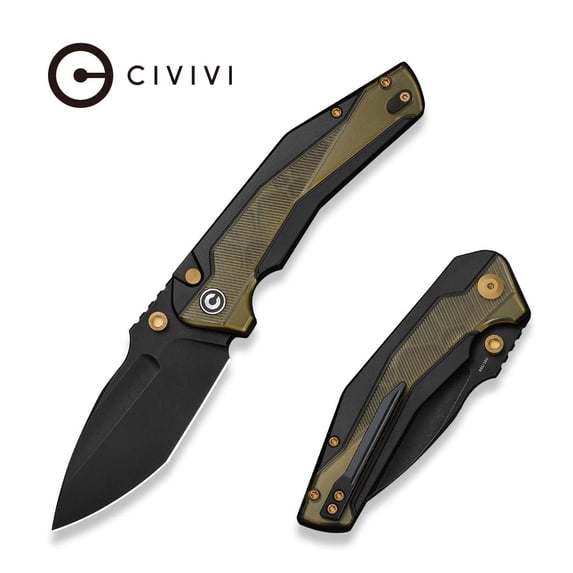 CIVIVI Wellmax Pocket Knife Folding Knife with 3.6" Black Stonewashed 14C28N Blade Black Aluminum Handle With Polished Yellow Ultem Inlay C24008C-2