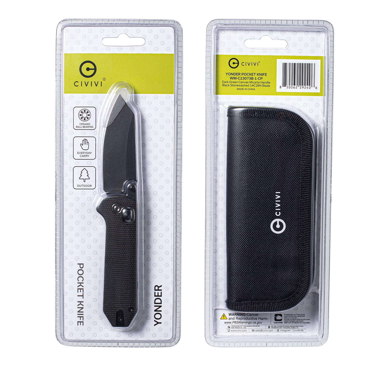 CIVIVI Yonder Folding Pocket Knife Crossbar Lock Knife with 2.88" 14C28N Blade Micarta Handle, Designed by Zac Whitmore WM-C23073B-1-CP