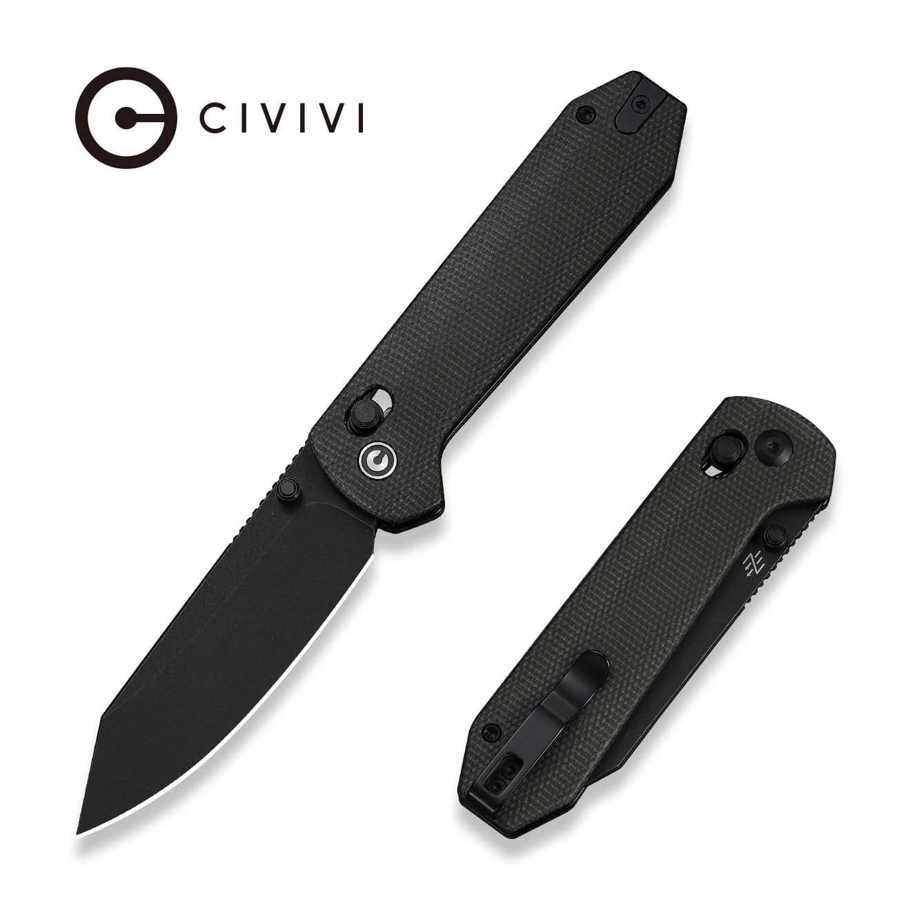 CIVIVI Over Yonder Pocket Knife Folding Knife with 3.35" Black Stonewashed 14C28N Blade Thumb Stud & Crossbar Lock Knife Dark Green Canvas Micarta Handle C25027-1