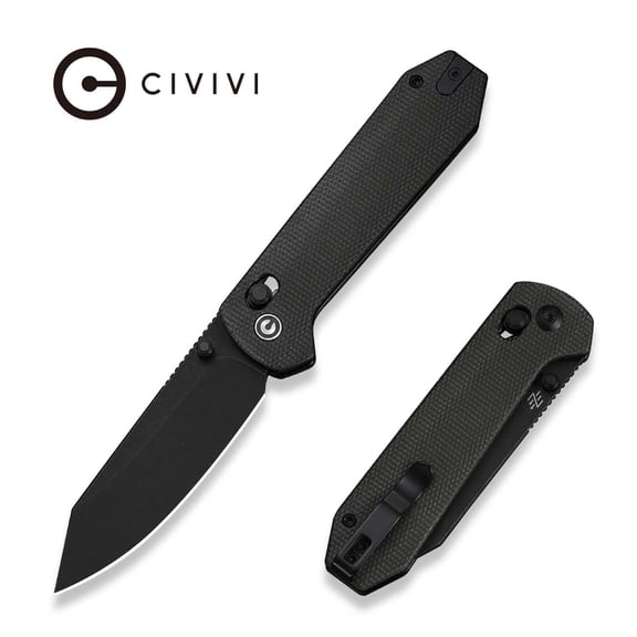 CIVIVI Over Yonder Pocket Knife Folding Knife with 3.35" Black Stonewashed 14C28N Blade Thumb Stud & Crossbar Lock Knife Dark Green Canvas Micarta Handle C25027-1