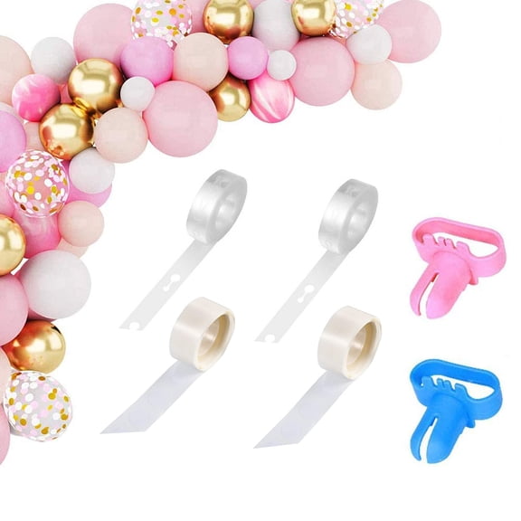 CIVONIA 4 Rolls Balloon Decoration Strips Kit for Arch Garland 65Ft Balloon Adhesive Tape Strips, 2 Pieces Tying Tool, 4 Rolls Balloon Glue Dot Glue Sticks for Party Wedding