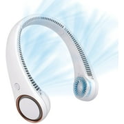 Neck Fan: Portable Personal Neck Cooling Rechargeable Bladeless Fan - Hands Free 3 Speed 4000 mAh Battery USB Operated Wearable Headphone Design - for Men Women Outdoor Indoor (White)
