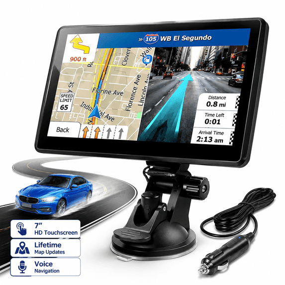 CIVZNG 7'' GPS Navigator for Car Truck RV - Touchscreen Navigation System, 2025 North America Maps Free Lifetime Updates, Turn-by-Turn Voice Guidance, Speed & Red Light Warning