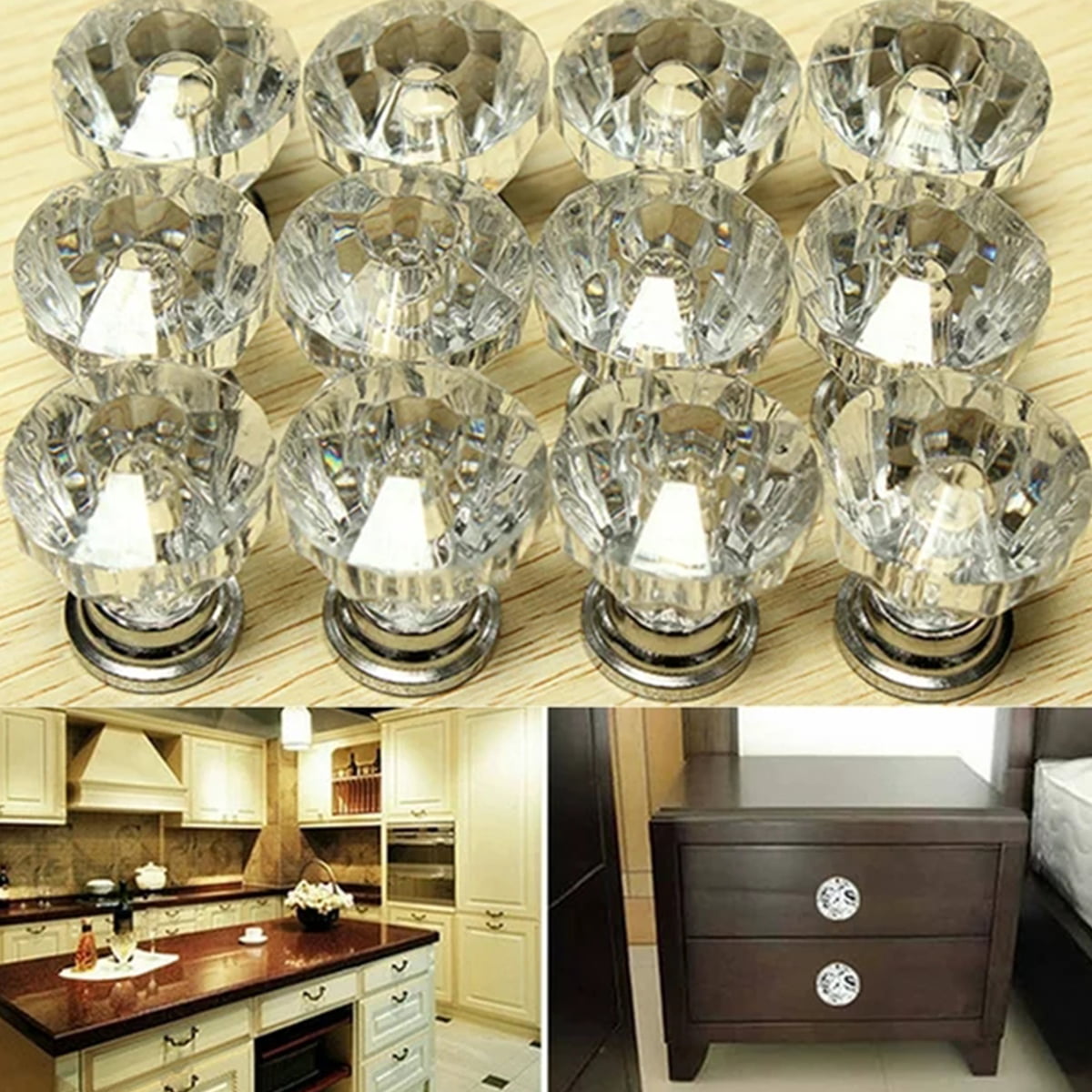 CIYAPED Dresser Knobs Drawer Knobs Crystal Knobs 30mm Diamond Glass