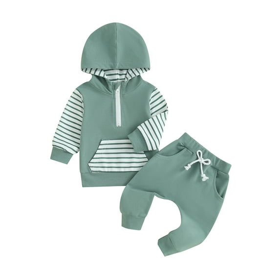 CIYCuIT 3M-3T Toddler Baby Boy Pants Set Long Sleeve Half Zipper Hooded Striped Hoodies + Jogger Pants 2Pcs Tracksuit Outfits Infant Casual Clothes
