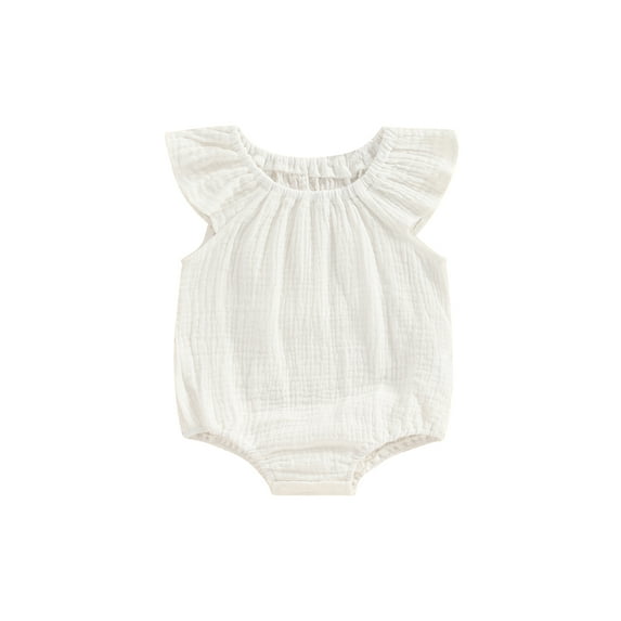 CIYCuIT 3M 6M 12M 18M 24M Newborn Baby Girls Summer Romper Sleeveless Off-shoulder Solid Color Jumpsuit Newborn Infant Cute Cotton Linen Bodysuit for Casual Daily