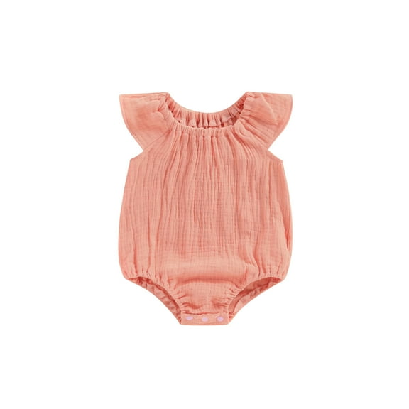 CIYCuIT 3M 6M 12M 18M 24M Newborn Baby Girls Summer Romper Sleeveless Off-shoulder Solid Color Jumpsuit Newborn Infant Cute Cotton Linen Bodysuit for Casual Daily