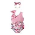 thumbnail image 1 of CIYCuIT 3M 6M 9M 12M 18M Baby Girls Summer Romper Bowknot Irregular Shoulder Sleeveless Floral Print Jumpsuit Newborn Infant Cute Bodysuit with Headband, 1 of 9