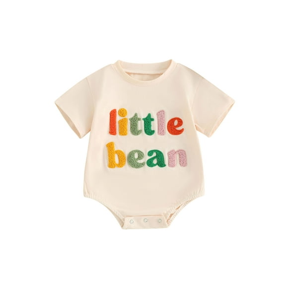 CIYCuIT Baby Boys Girls Summer Romper 3M 6M 12M 18M Fuzzy Letter Embroidery Short Sleeve Jumpsuit Newborn Infant Crew Neck T-shirt Bodysuit for Casual Daily